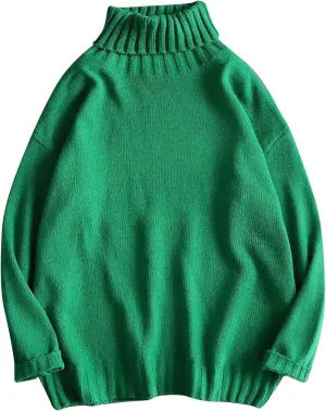 Men Turtleneck Knit Sweater Fall Winter Thick Warm Casual Loose Jumper Tops Oversize Hip Hop Drop Shoulder Sweaters