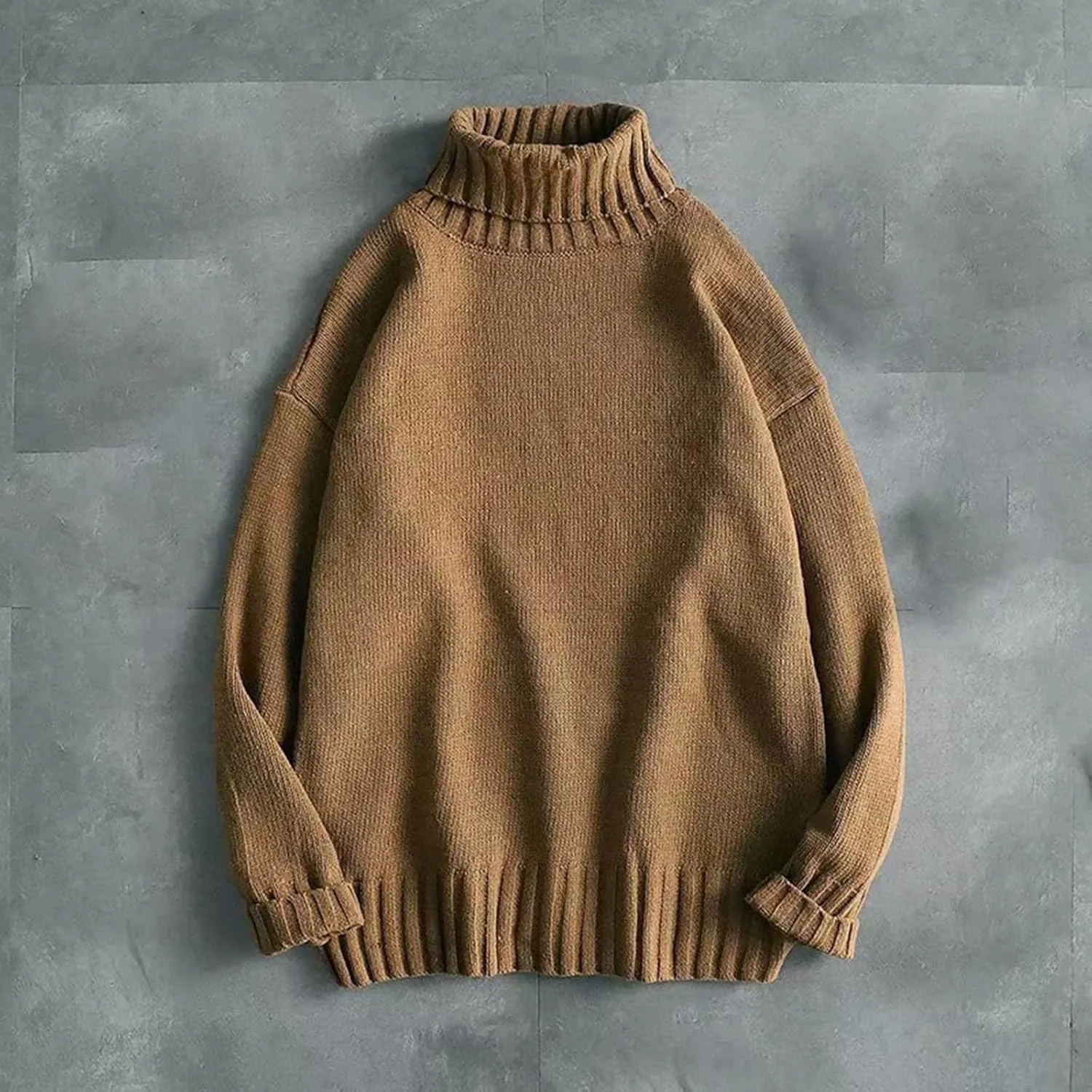 Men Turtleneck Knit Sweater Fall Winter Thick Warm Casual Loose Jumper Tops Oversize Hip Hop Drop Shoulder Sweaters