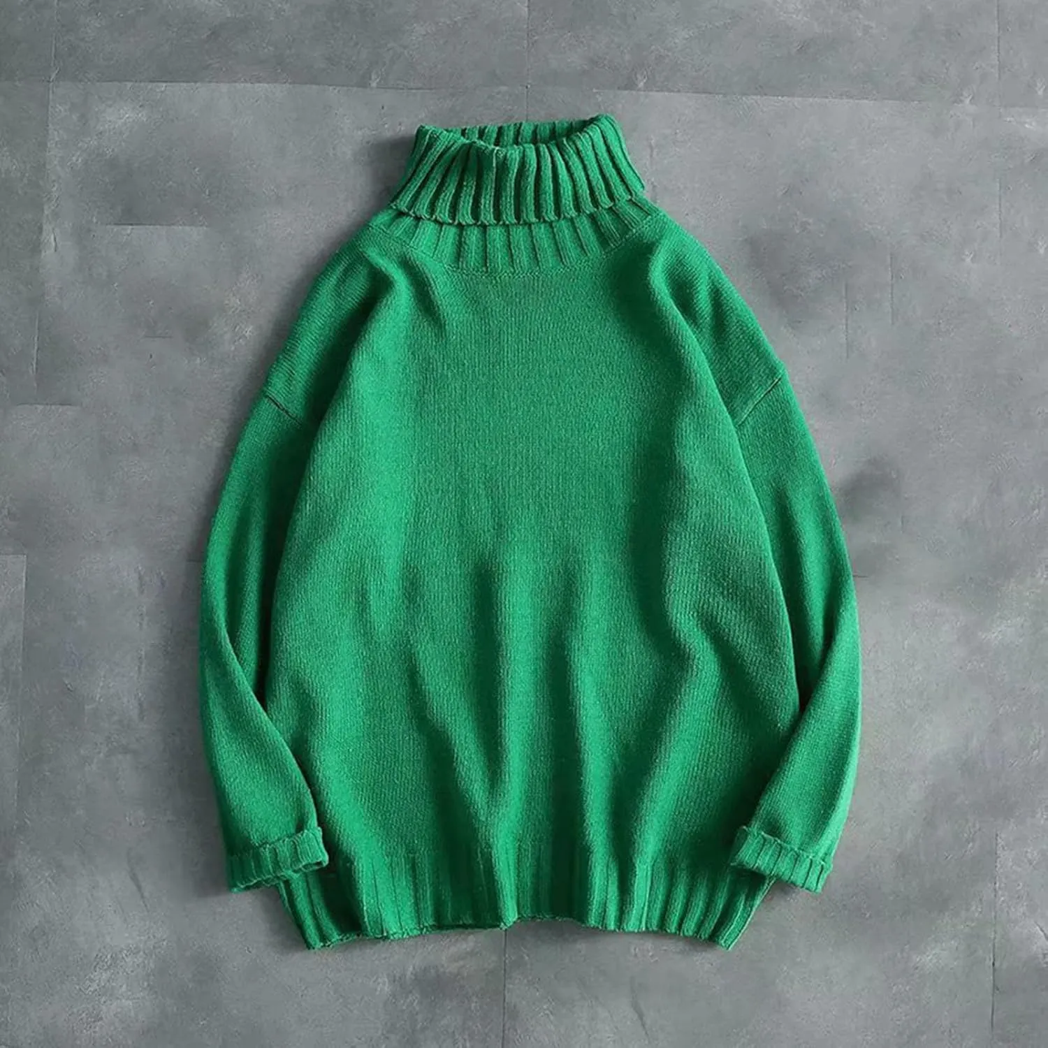 Men Turtleneck Knit Sweater Fall Winter Thick Warm Casual Loose Jumper Tops Oversize Hip Hop Drop Shoulder Sweaters