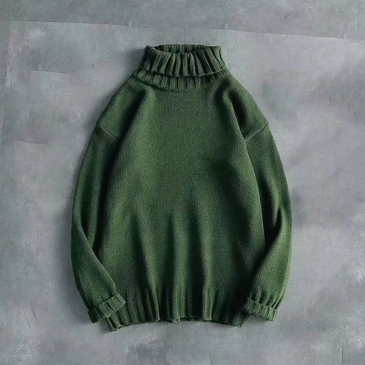 Men Turtleneck Knit Sweater Fall Winter Thick Warm Casual Loose Jumper Tops Oversize Hip Hop Drop Shoulder Sweaters