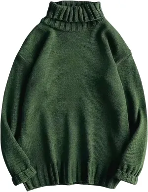 Men Turtleneck Knit Sweater Fall Winter Thick Warm Casual Loose Jumper Tops Oversize Hip Hop Drop Shoulder Sweaters