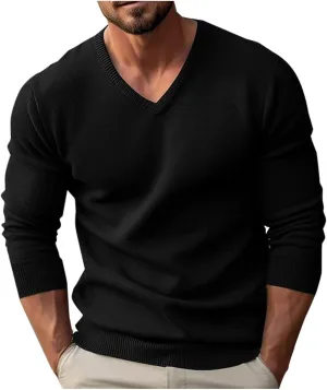 Men V Neck Sweater Long Sleeve Slim Fit Casual Pullover Tops Lightweight Comfy Knitted Dress Sweaters Fashion Clothes