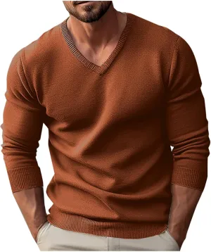 Men V Neck Sweater Long Sleeve Slim Fit Casual Pullover Tops Lightweight Comfy Knitted Dress Sweaters Fashion Clothes