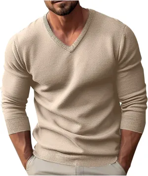 Men V Neck Sweater Long Sleeve Slim Fit Casual Pullover Tops Lightweight Comfy Knitted Dress Sweaters Fashion Clothes