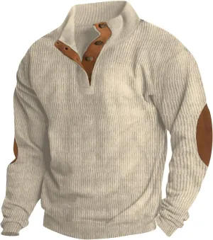 Men Western Aztec Ethnic Print Vintage Tops Long Sleeve Henley Shirt Stand Collar Button Down Pullover Sweatshirts