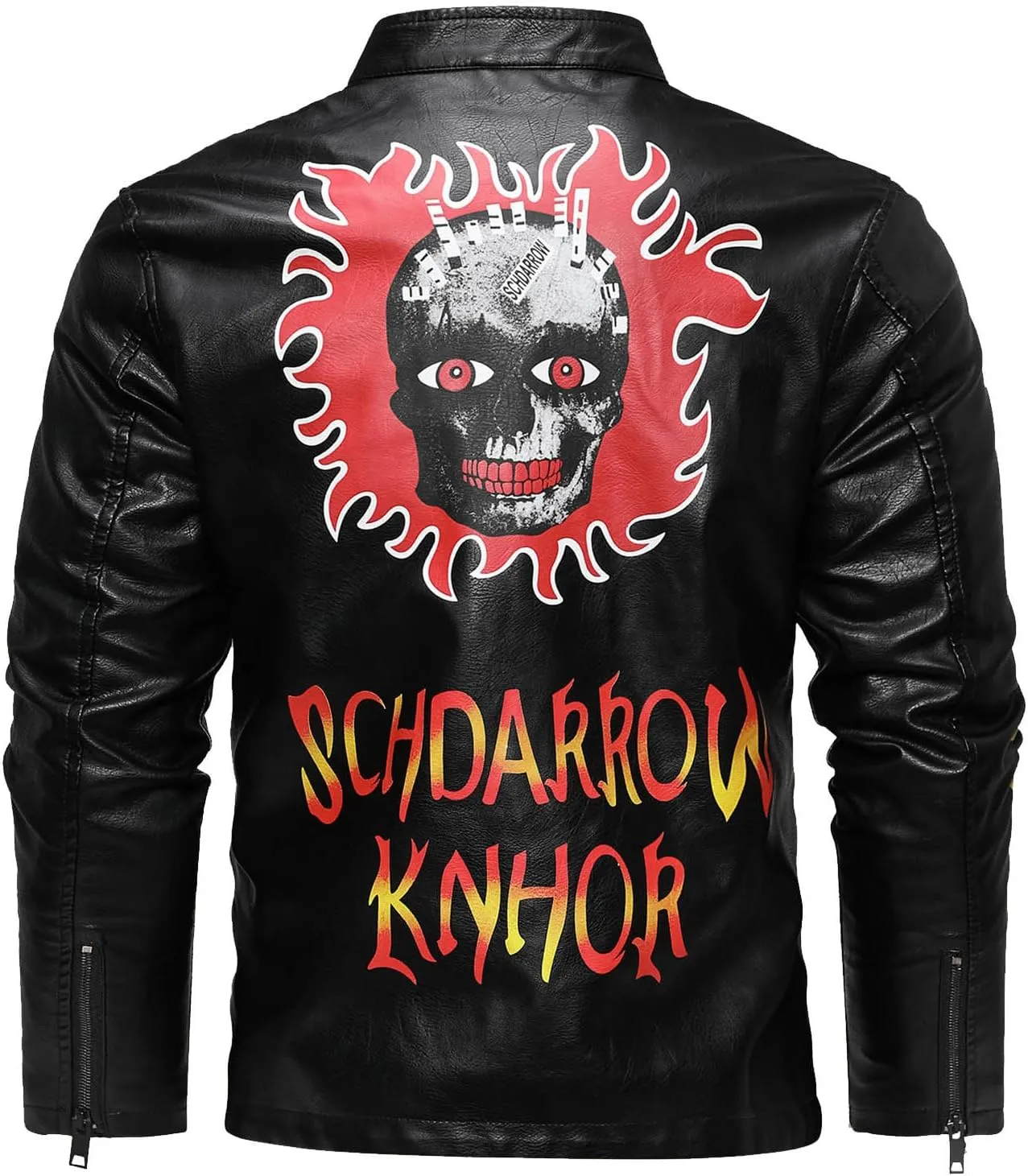 Men's Bomber Jacket Leather Casual Stand Collar Pu Faux Zip-Up Motorcycle Jacket With Pocket Flame Print Outwears
