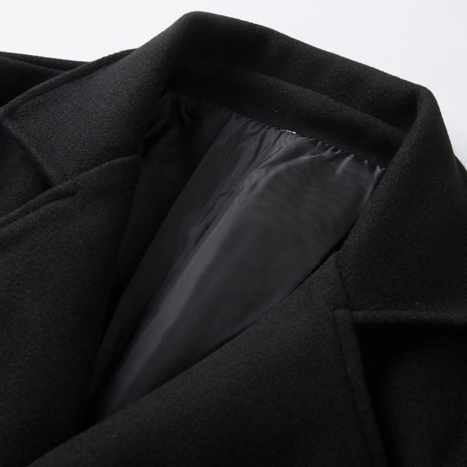 Men's Business Casual Long Trench Coat Classic Double Breasted Wool Blend Pea Coat Warm Winter Overcoat with Pockets