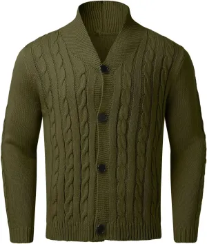 Men's Cardigan Sweater Button Down Long Sleeve Pullover Solid Color Knitted Hooded Casual Loose Knitwear with Pockets