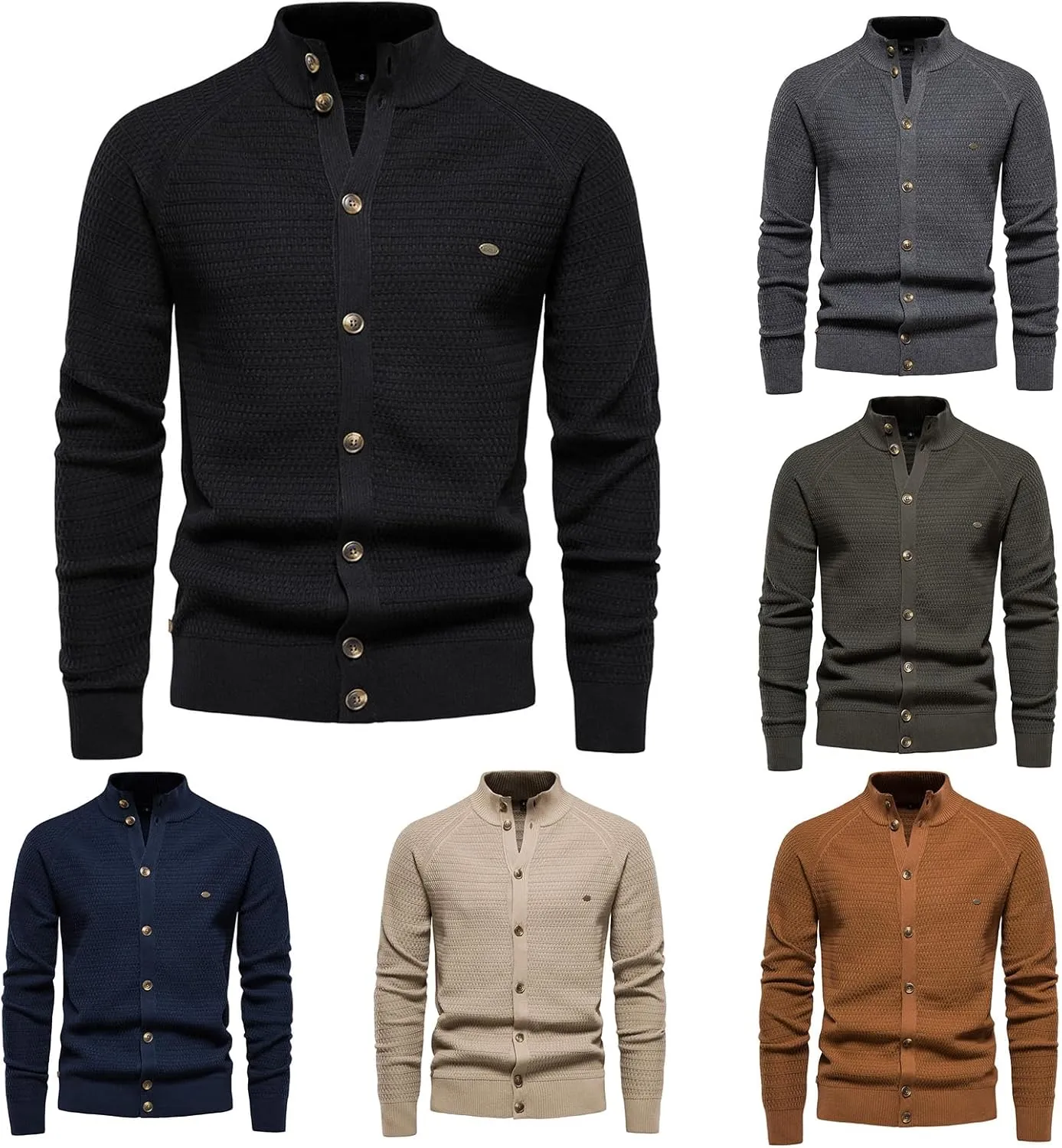 Men's Cardigan Sweater Casual Long Sleeve Stand Collar Slim Fit Cardigan Button Down Fashion Solid Knitted Sweaters