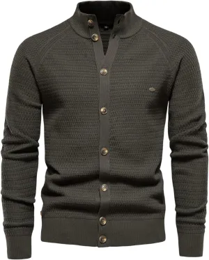 Men's Cardigan Sweater Casual Long Sleeve Stand Collar Slim Fit Cardigan Button Down Fashion Solid Knitted Sweaters