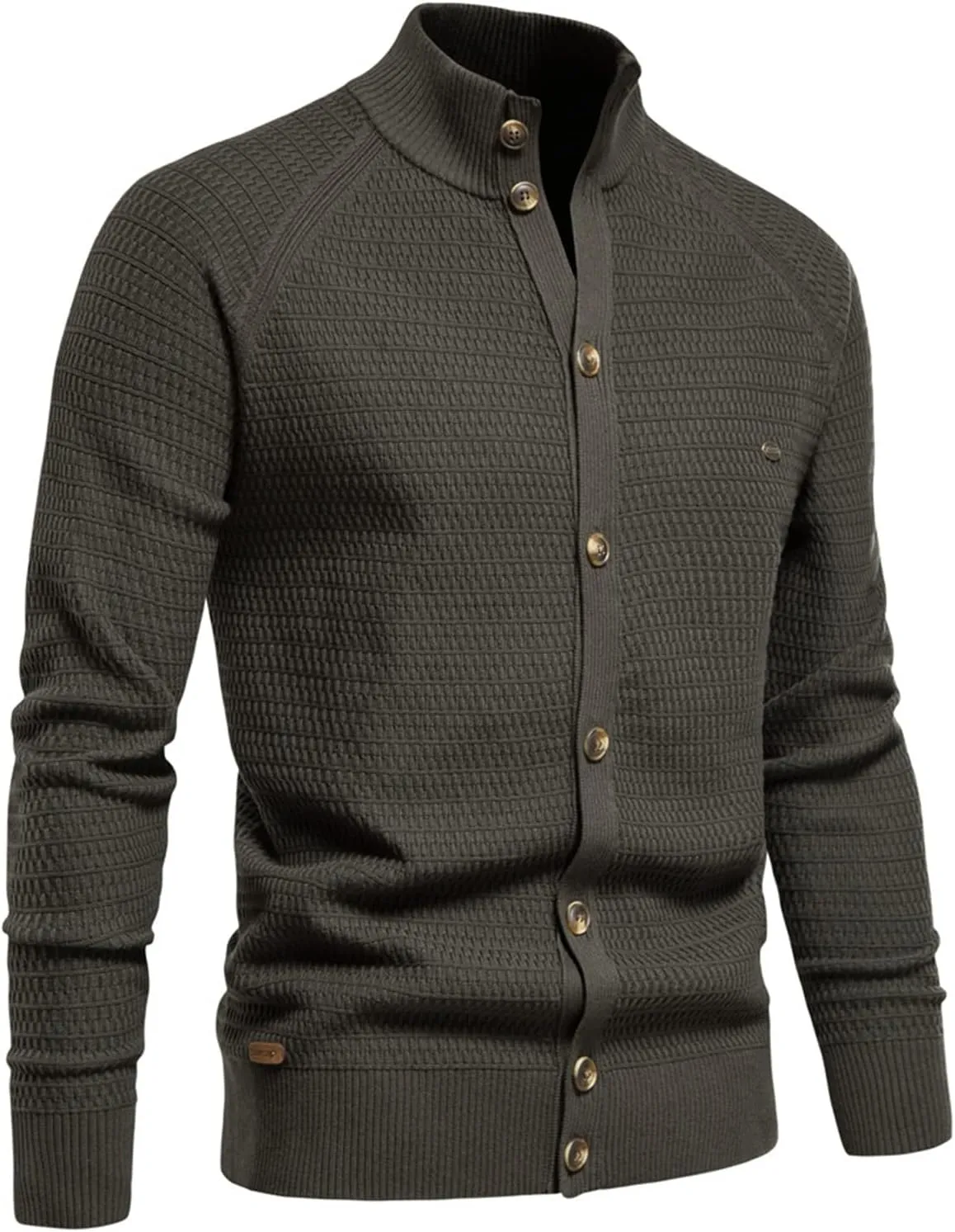 Men's Cardigan Sweater Casual Long Sleeve Stand Collar Slim Fit Cardigan Button Down Fashion Solid Knitted Sweaters