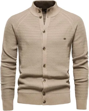 Men's Cardigan Sweater Casual Long Sleeve Stand Collar Slim Fit Cardigan Button Down Fashion Solid Knitted Sweaters