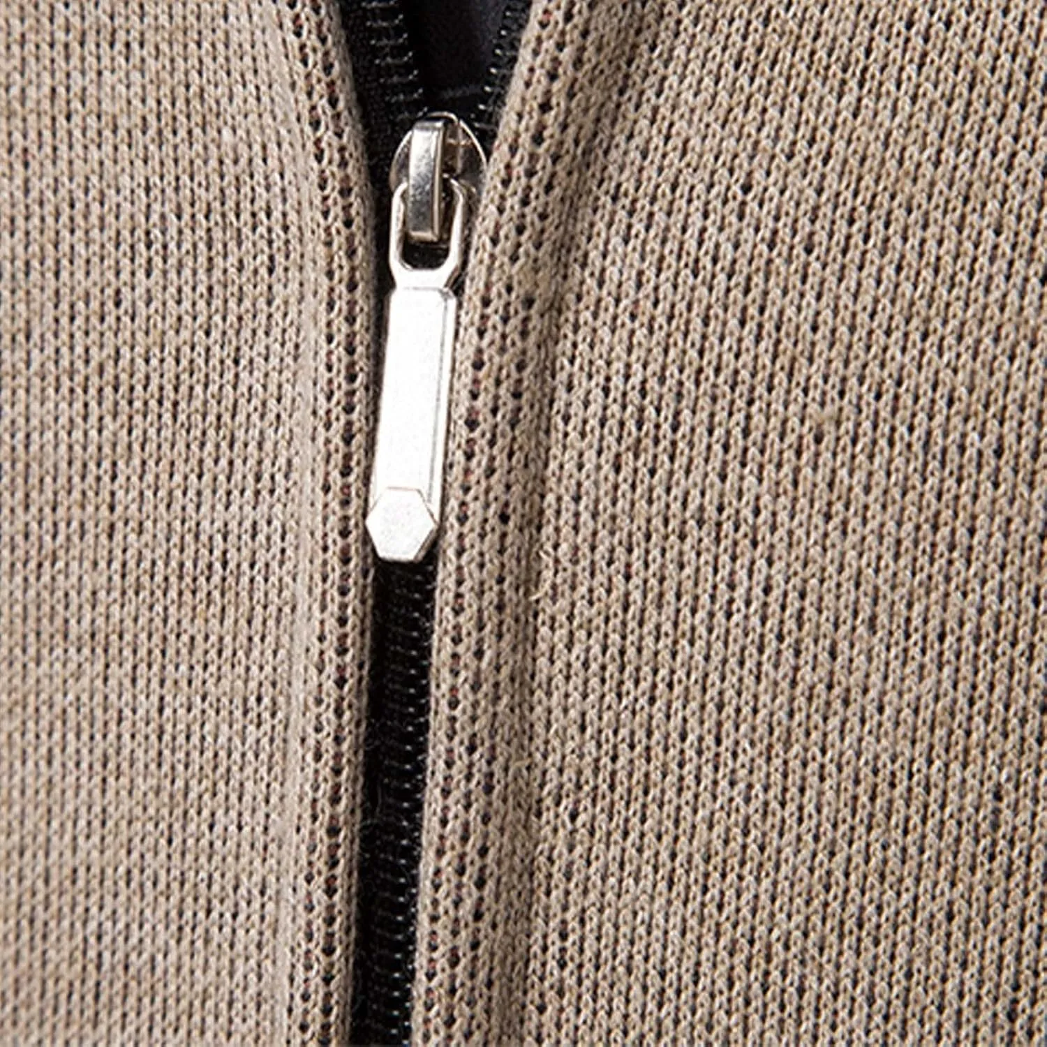 Men's Cardigan Sweaters Full Zip Up Stand Collar Slim Fit Casual Knitted Sweater with 2 Pockets Stripe Knit Cardigan
