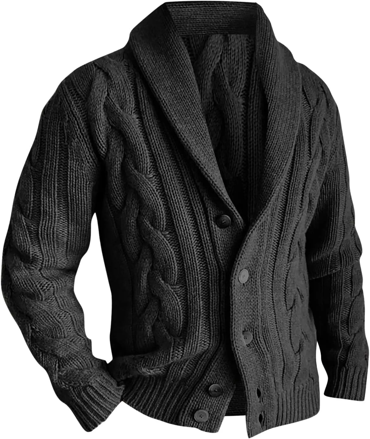 Men's Cardigan Sweaters Plaited Cable Slim Fit Shawl Collar Button Down Sweater Winter Soft Warm Knitted Coat Outwear