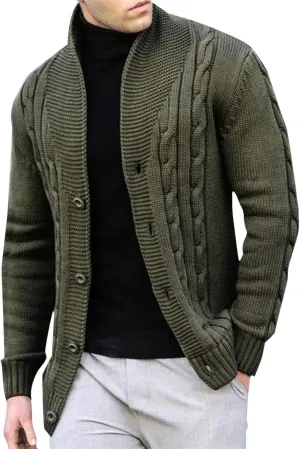 Men's Cardigan Sweaters Slim Fit Stand Collar Cardigans Casual Long Sleeve Cable Knitted Button Down Sweater Coats