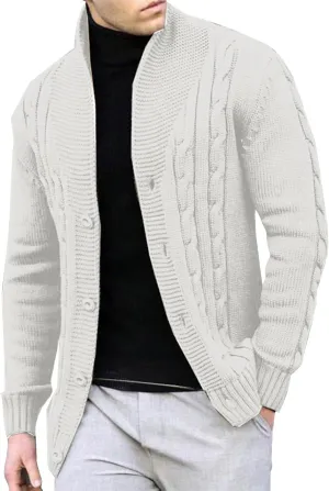 Men's Cardigan Sweaters Slim Fit Stand Collar Cardigans Casual Long Sleeve Cable Knitted Button Down Sweater Coats