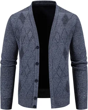 Men's Cardigan Sweaters Soft Knitted V Neck Button Down Sweater with Pockets Long Sleeve Casual Slim Fit Outwear Coat