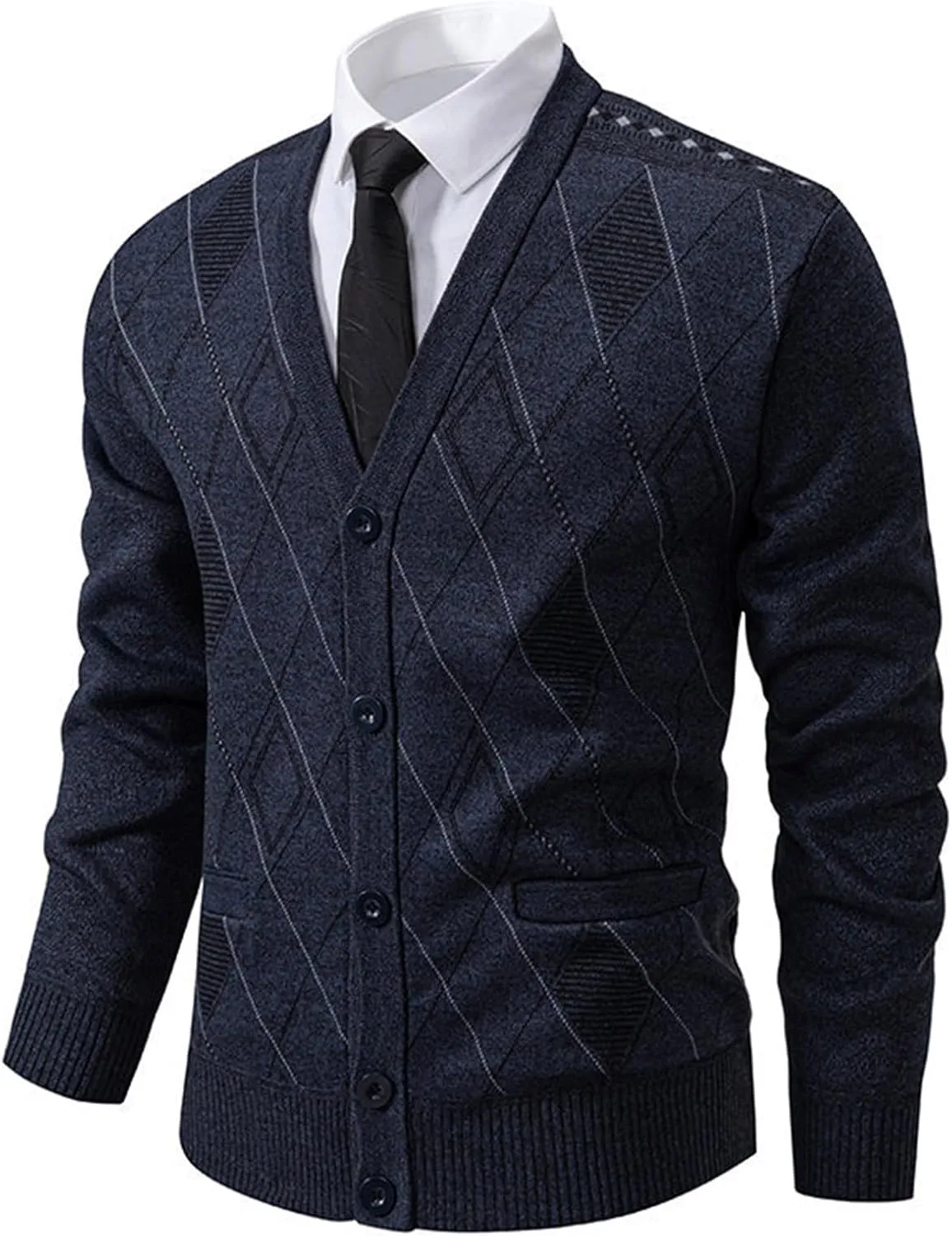Men's Cardigan Sweaters Soft Knitted V Neck Button Down Sweater with Pockets Long Sleeve Casual Slim Fit Outwear Coat