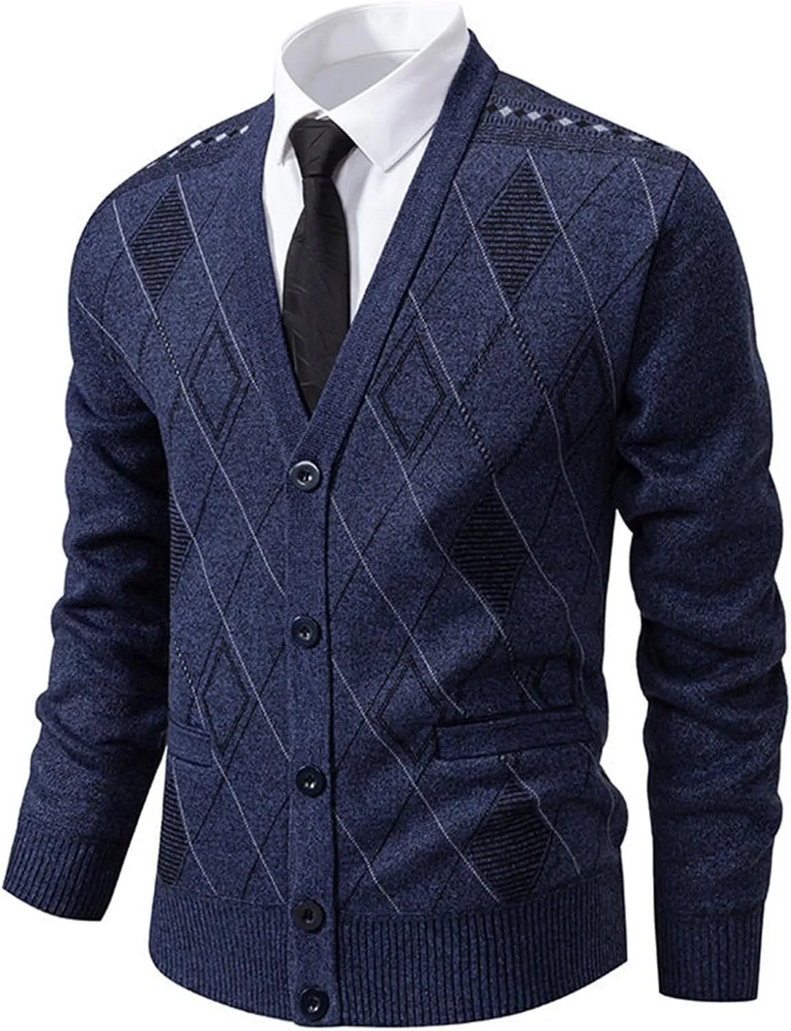 Men's Cardigan Sweaters Soft Knitted V Neck Button Down Sweater with Pockets Long Sleeve Casual Slim Fit Outwear Coat