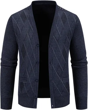 Men's Cardigan Sweaters Soft Knitted V Neck Button Down Sweater with Pockets Long Sleeve Casual Slim Fit Outwear Coat