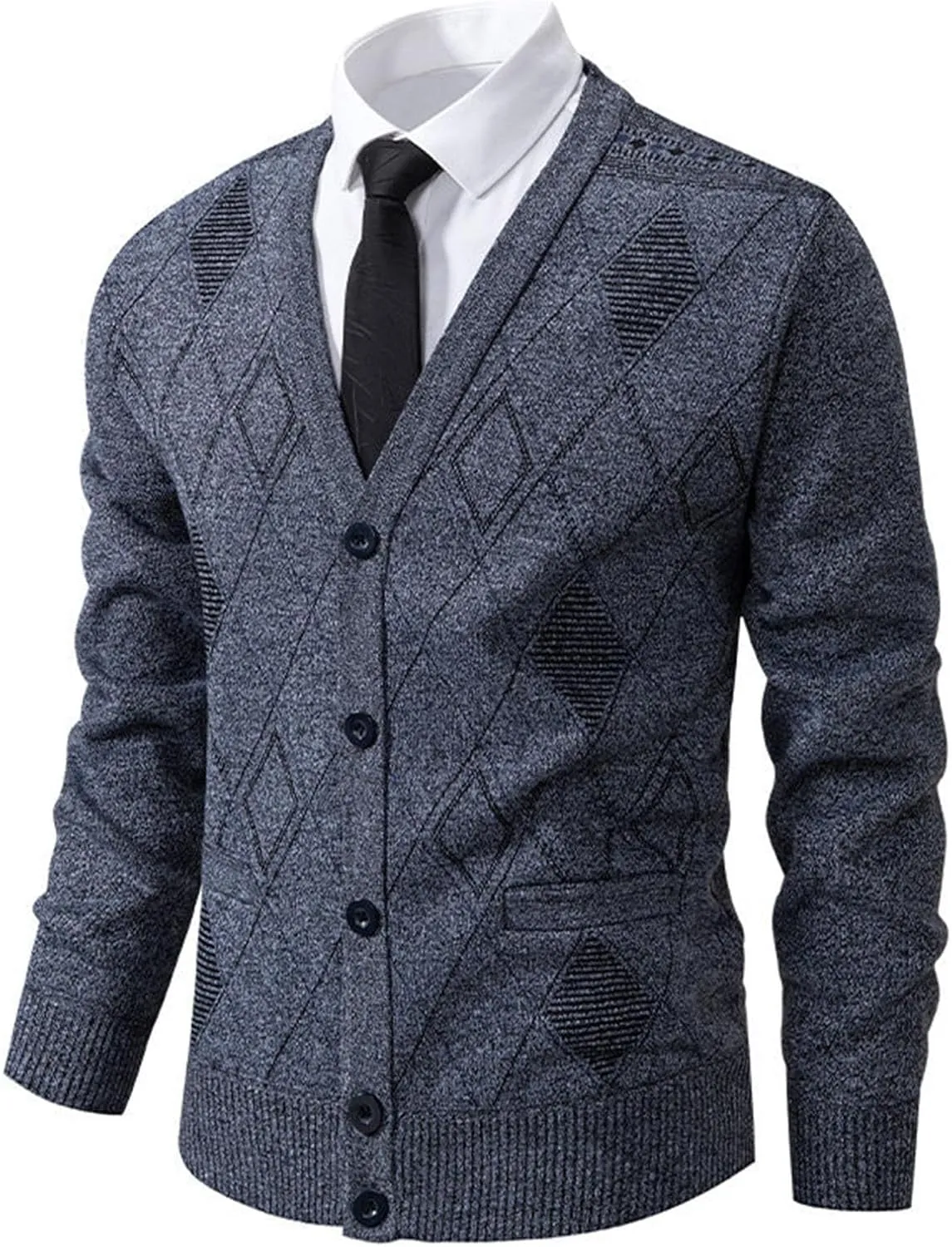 Men's Cardigan Sweaters Soft Knitted V Neck Button Down Sweater with Pockets Long Sleeve Casual Slim Fit Outwear Coat