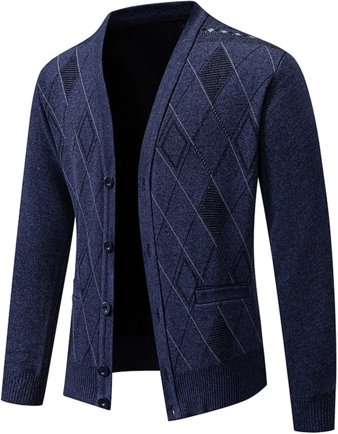 Men's Cardigan Sweaters Soft Knitted V Neck Button Down Sweater with Pockets Long Sleeve Casual Slim Fit Outwear Coat