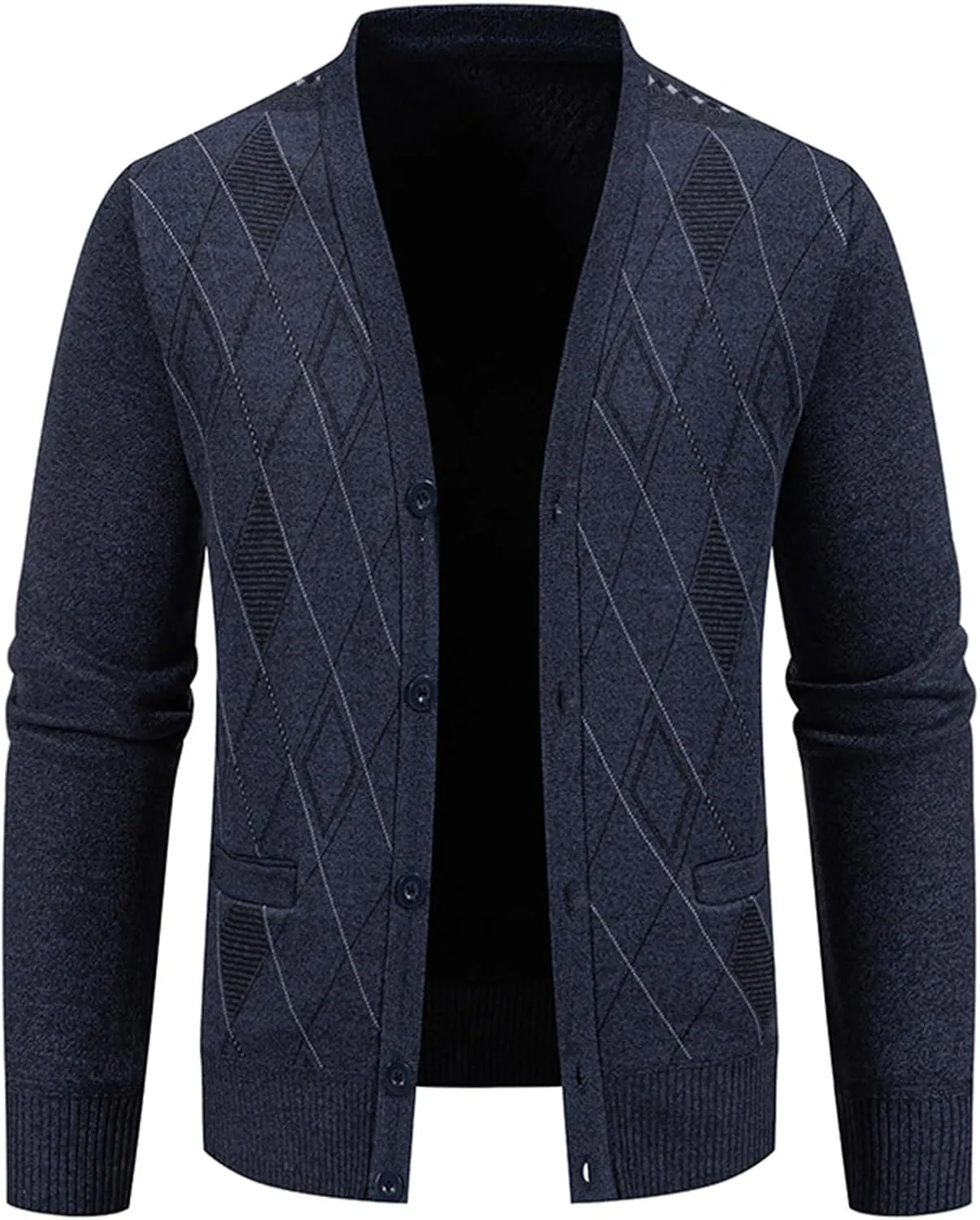 Men's Cardigan Sweaters Soft Knitted V Neck Button Down Sweater with Pockets Long Sleeve Casual Slim Fit Outwear Coat