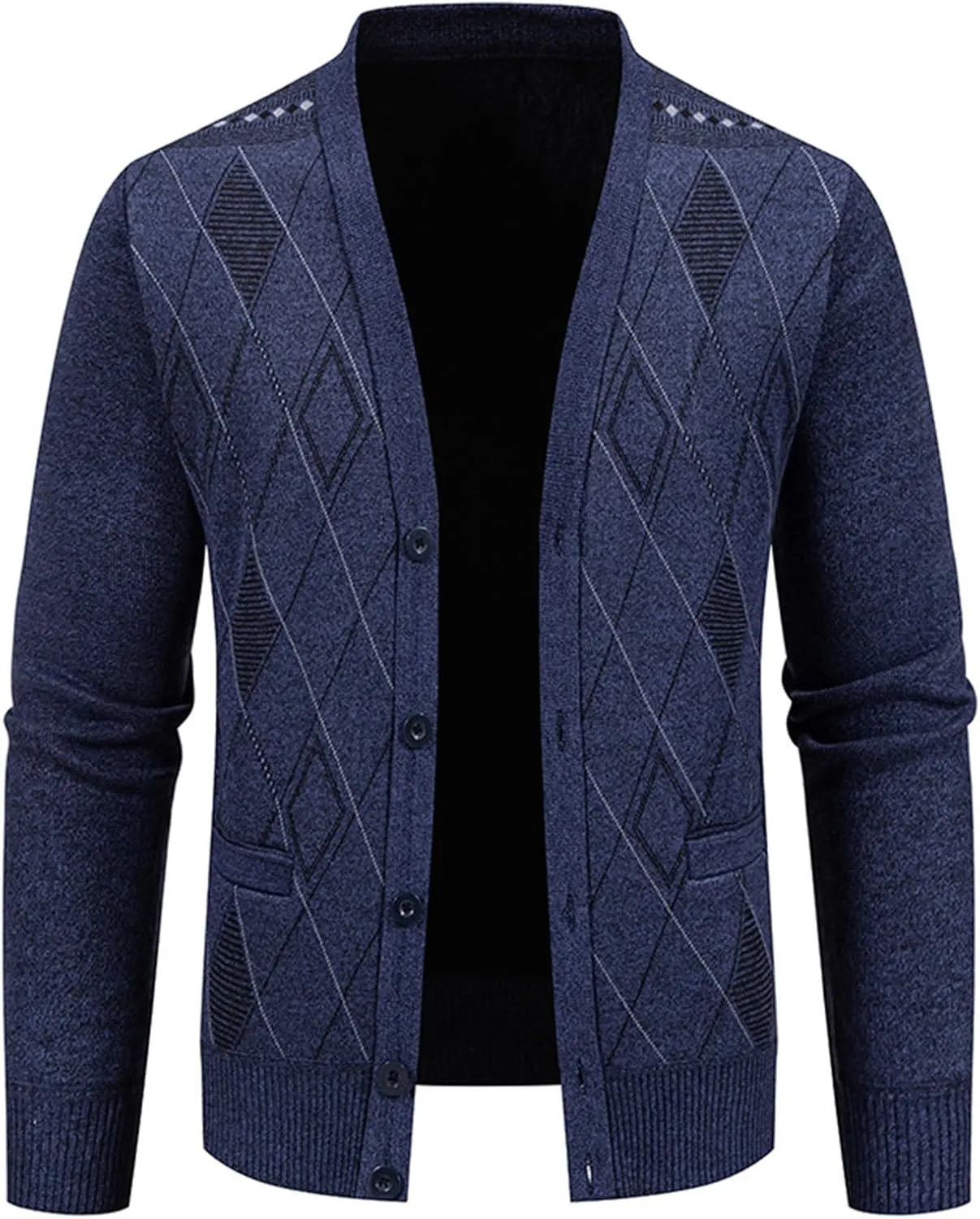 Men's Cardigan Sweaters Soft Knitted V Neck Button Down Sweater with Pockets Long Sleeve Casual Slim Fit Outwear Coat