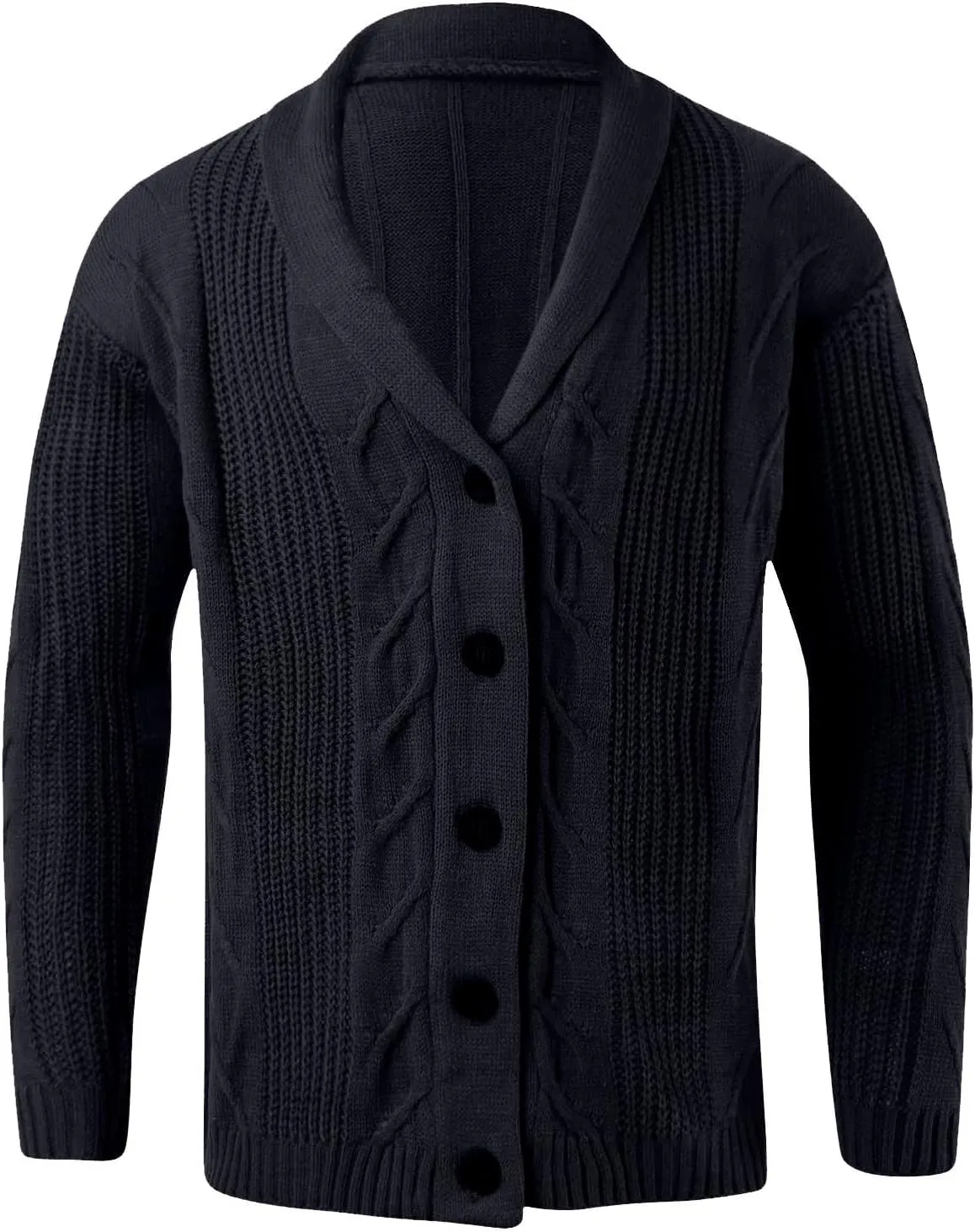 Men's Cashmere Sweaters, Mens Cable Knit Cardigan Sweater Shawl Collar Loose Fit Long Sleeve Casual Cardigans