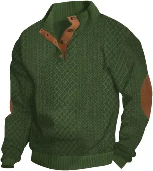 Men's Cashmere Sweaters, Men's Outdoor Casual Stand Cashmere 1/4 Button Long Sleeve Sweater Long Sleeve Sweatshirts