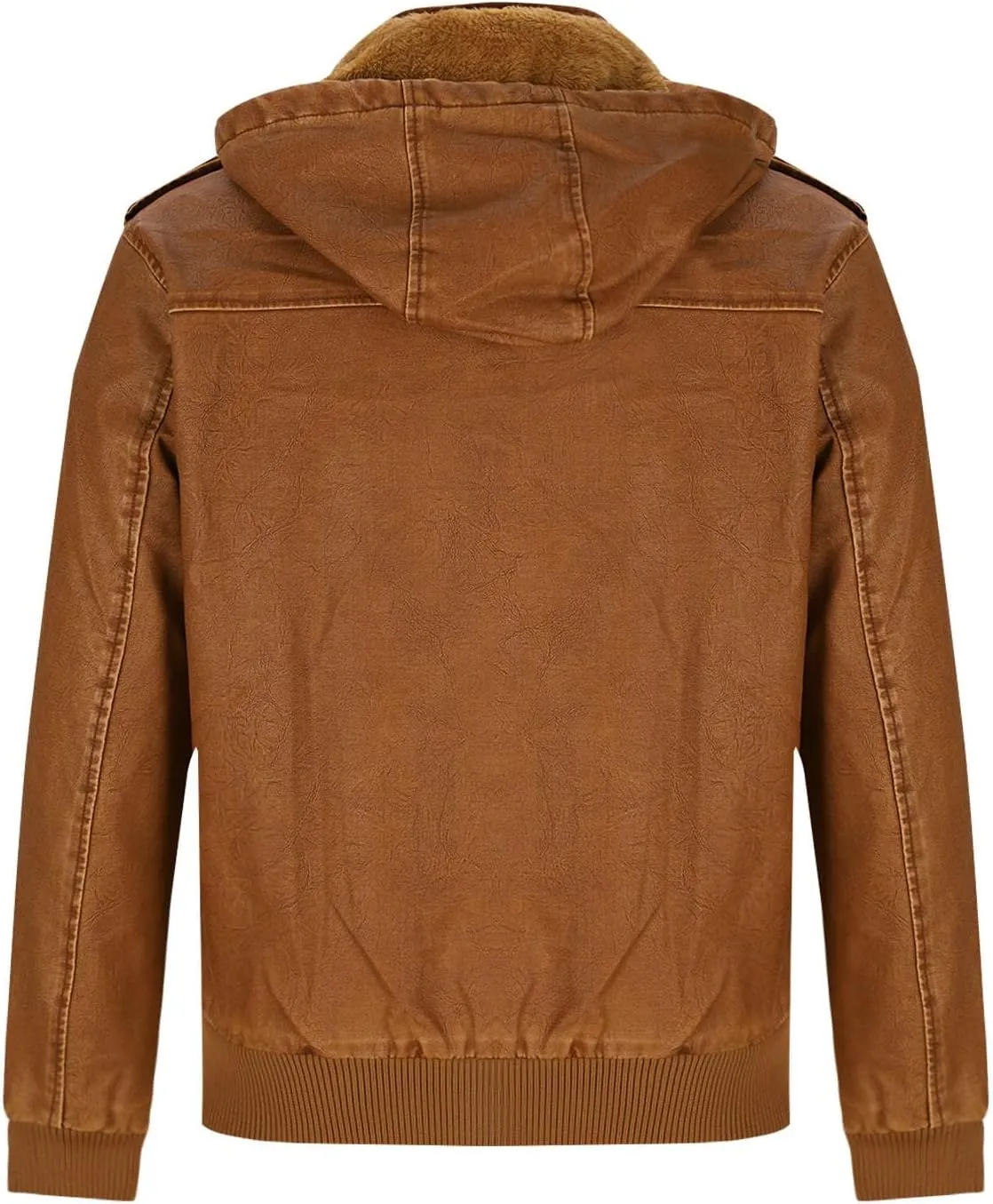 Men's Casual Faux Leather Motorcycle Bomber Jacket with Hood,Stand Collar and Zip-Up Design Vintage Biker Racing Coat