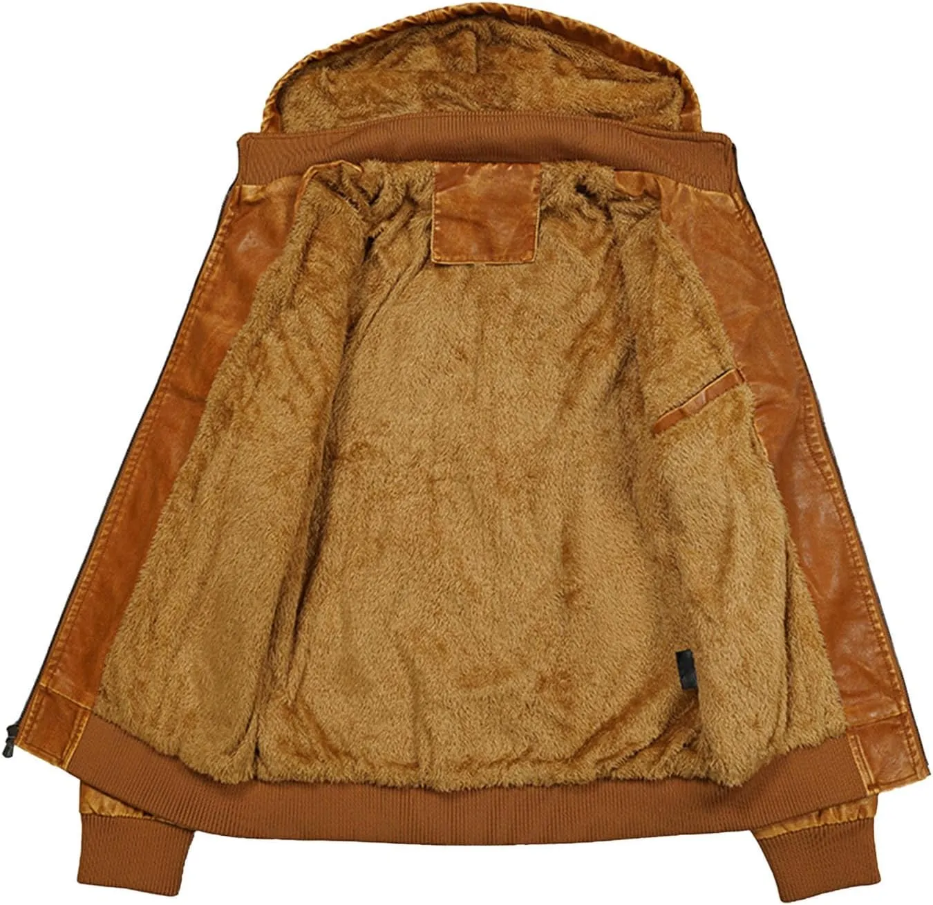 Men's Casual Faux Leather Motorcycle Bomber Jacket with Hood,Stand Collar and Zip-Up Design Vintage Biker Racing Coat