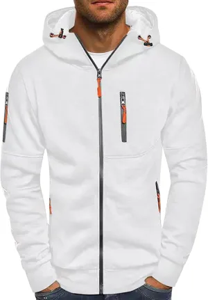 Men's Casual Hoodies Sweatshirt Full Zip Long Sleeve Athletic Workout Hooded Jackets Slim Fit Gym Running Active Tops
