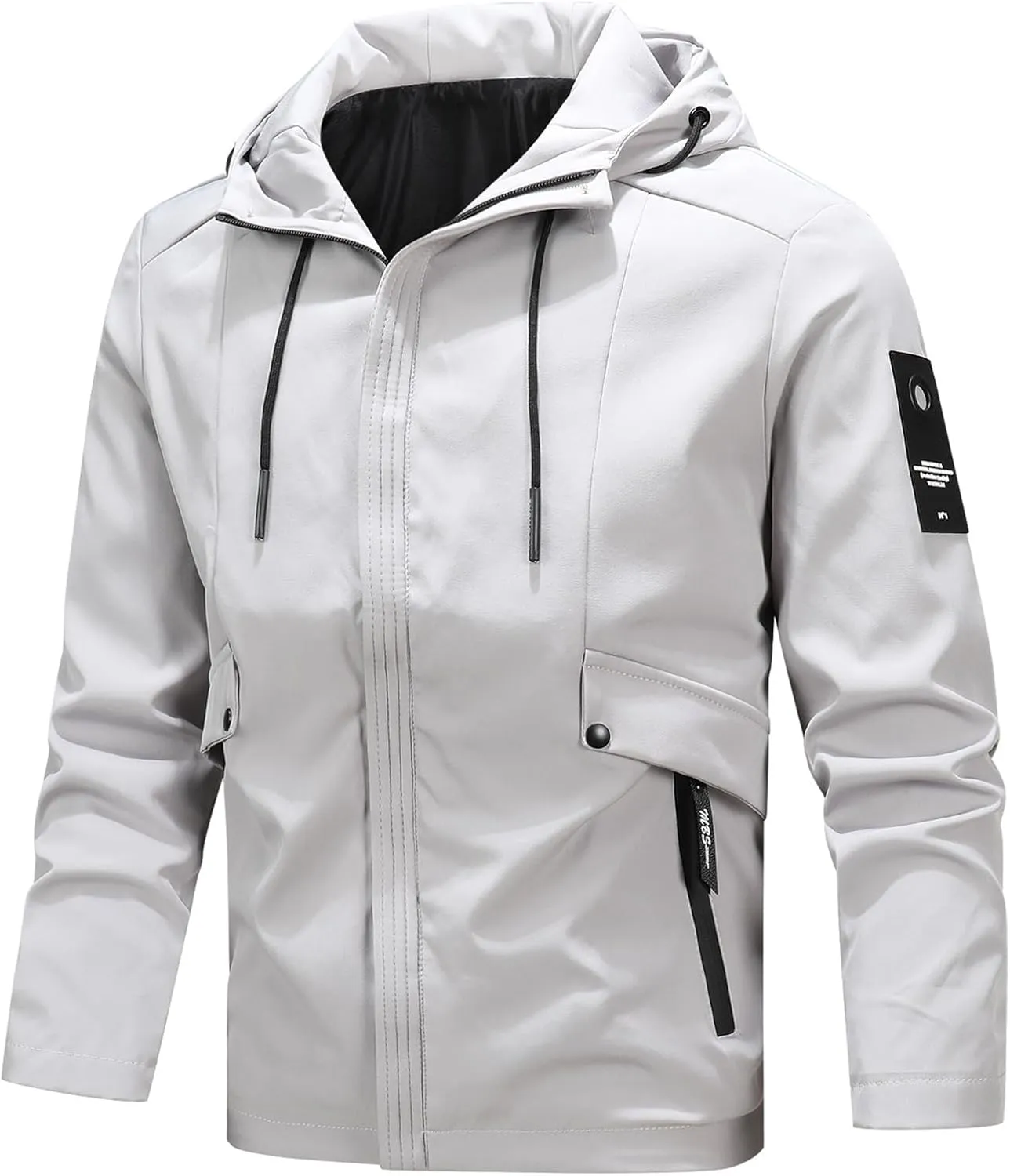 Mens Casual Windproof Hoodie Bomber Jackets Full Zip Windbreaker Warm Winter Coats Lightweight Waterproof