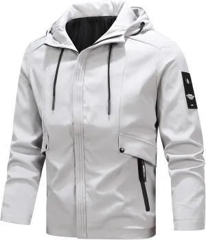 Mens Casual Windproof Hoodie Bomber Jackets Full Zip Windbreaker Warm Winter Coats Lightweight Waterproof