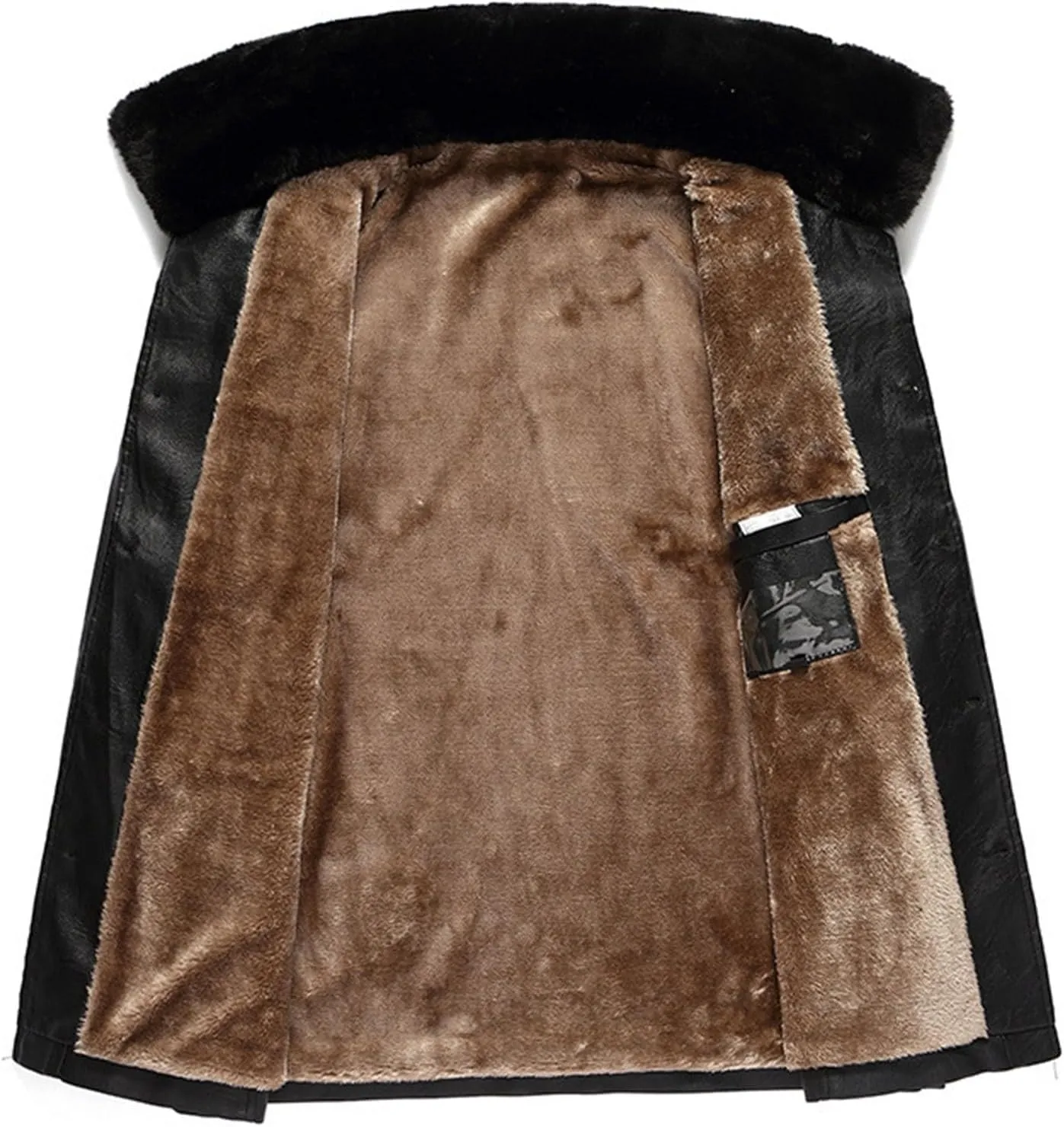 Men's Classic Faux Leather Jacket Motorcycle Winter Fleece Lined Sherpa Faux Fur Lapel Casual Zipper PU Leather Coats