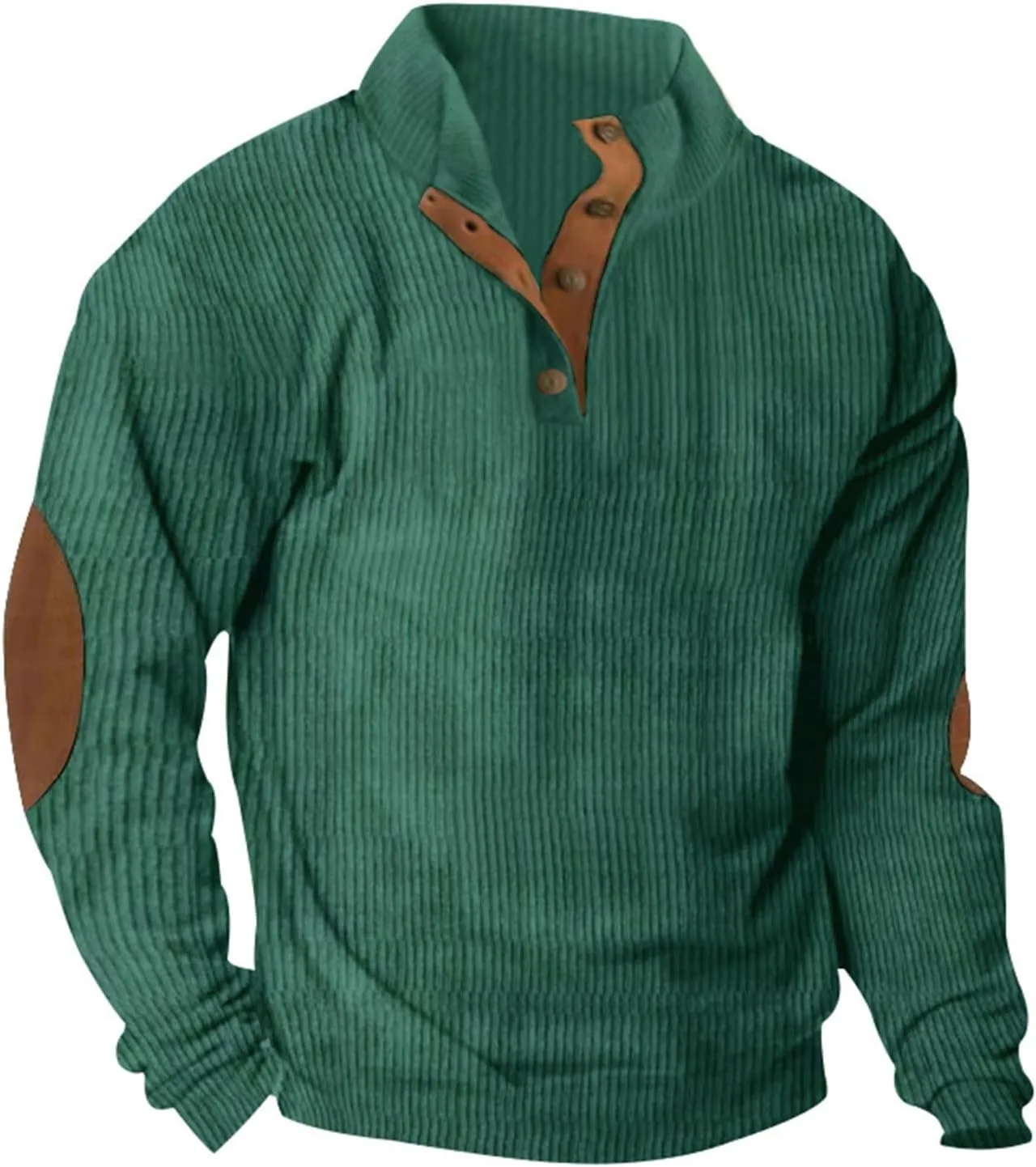 Mens Corduroy Shirt with Elbow Patches Lapel Collar Button Up Pullover Long Sleeve Sweaters Polo Sweatshirts