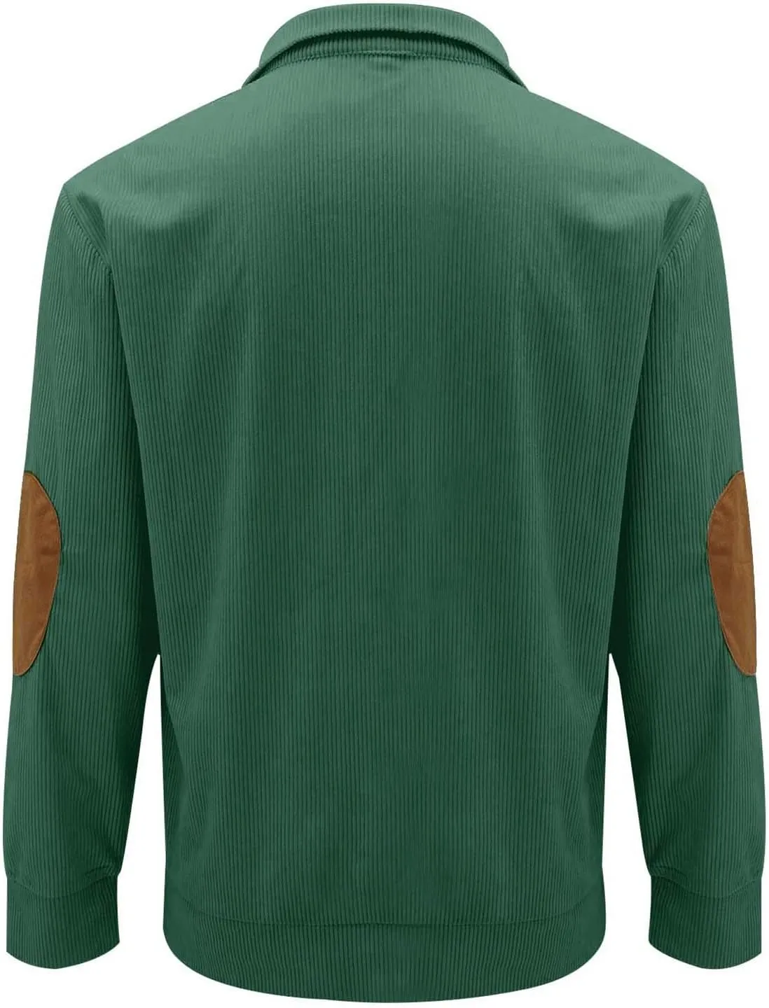 Mens Corduroy Shirt with Elbow Patches Lapel Collar Button Up Pullover Long Sleeve Sweaters Polo Sweatshirts