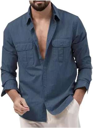 Mens Corduroy Shirts Casual Western Long Sleeve Button Down Shacket Jackets Regular Fit Work Tops with 2 Flap Pockets