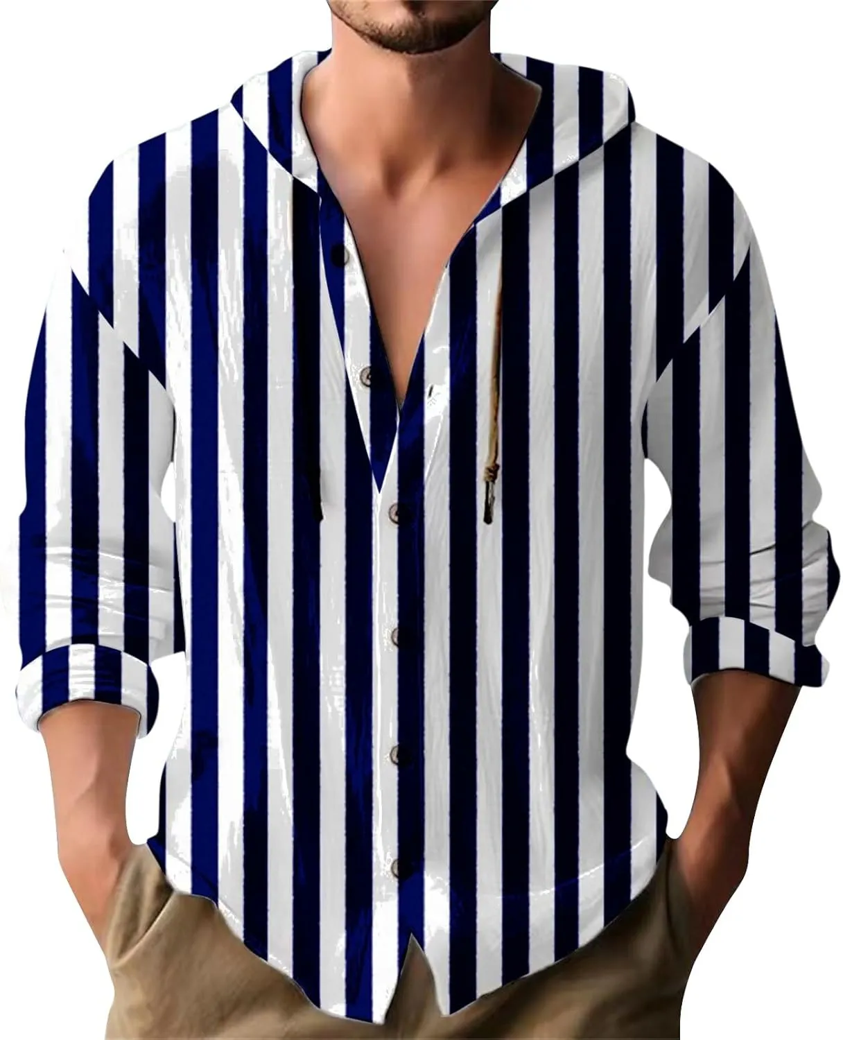 Mens Cotton Linen Drawstring Hoodie Shirts Men's Casual Fashion Hooded Spring And Autumn Linen Long Men