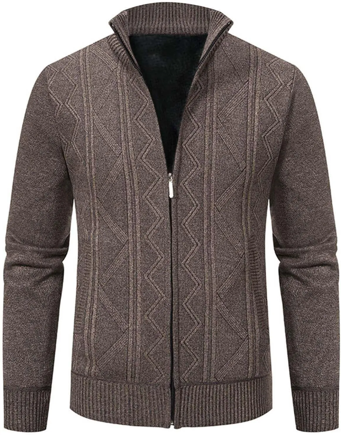 Mens Decent Full Zip Stand Collar Cardigans Business Casual Button Down Cable Knitted Sweater Blazers