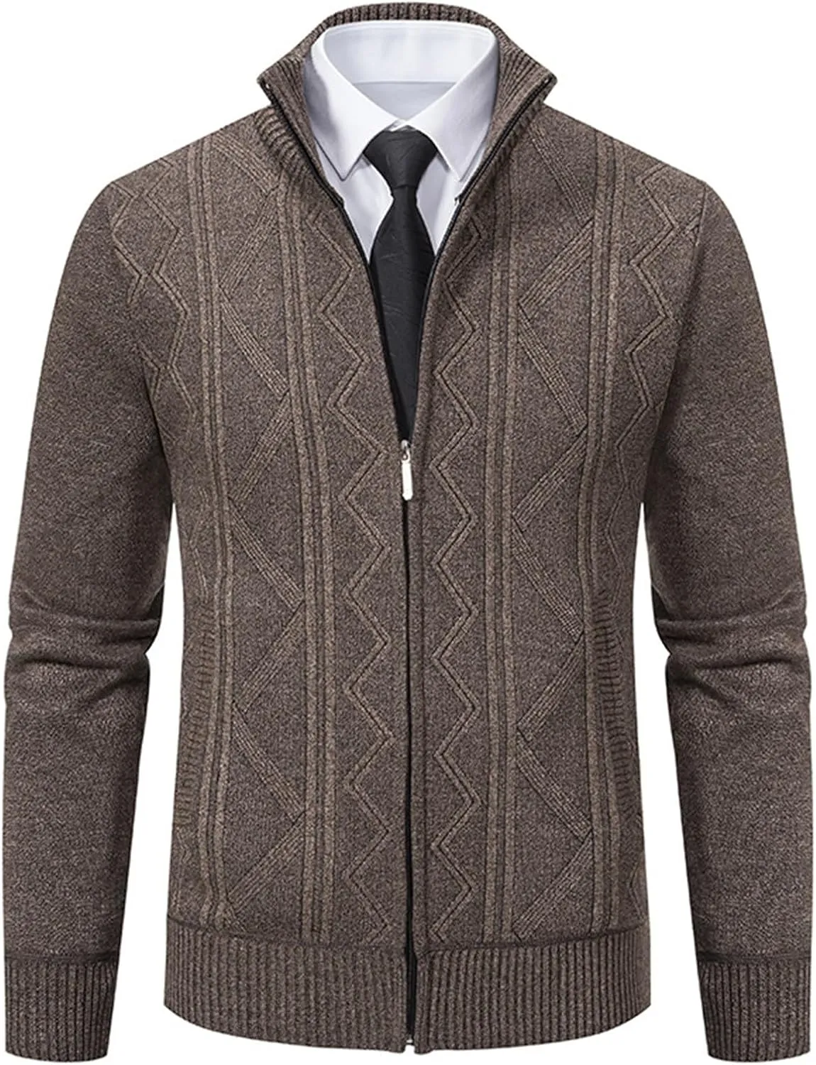 Mens Decent Full Zip Stand Collar Cardigans Business Casual Button Down Cable Knitted Sweater Blazers