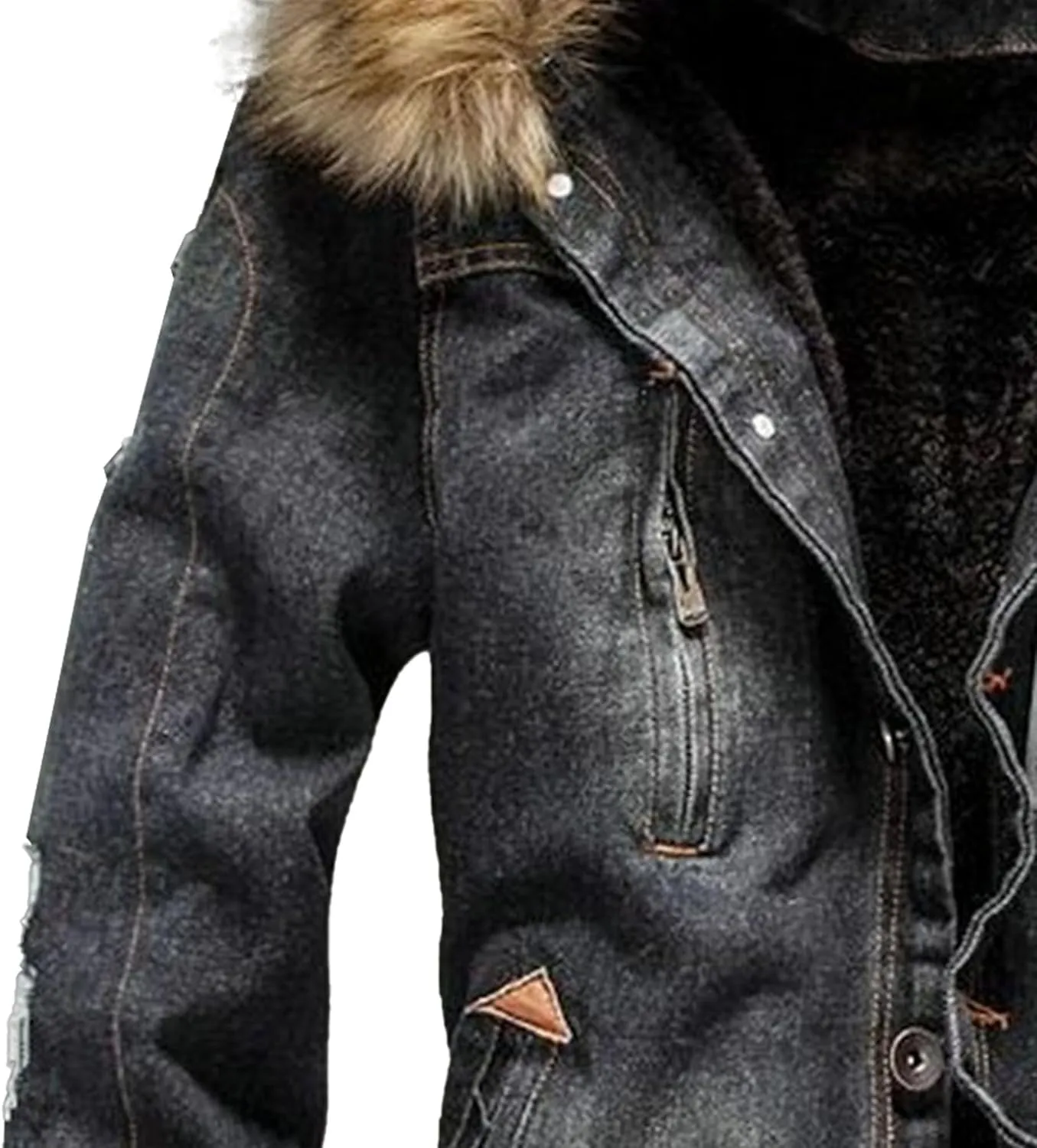 Mens Denim Jacket Plus Cotton Warm Fur Collar Sherpa Lined Denim Coat Vintage Fleece Cowboy Jean Jackets