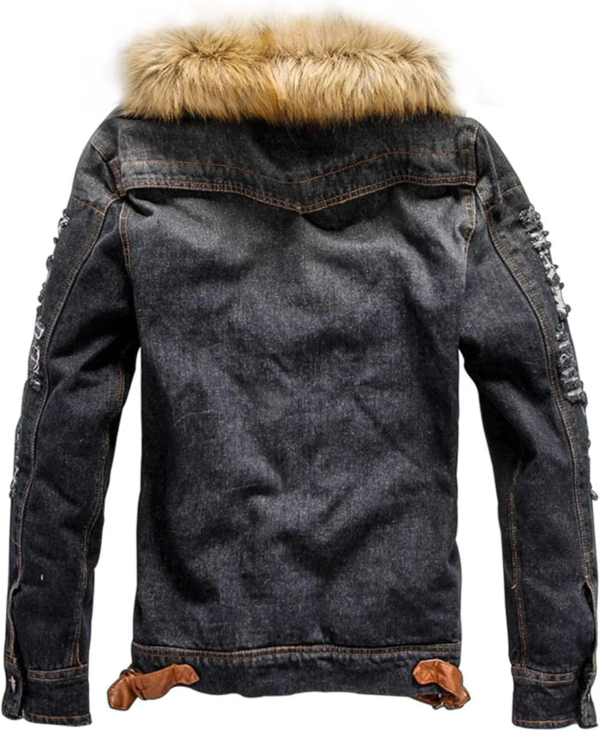 Mens Denim Jacket Plus Cotton Warm Fur Collar Sherpa Lined Denim Coat Vintage Fleece Cowboy Jean Jackets