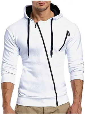 Men's Diagonal Zipper Hoodies Side Zipper Slim Fit Lightweight Fleece for Running Hiking Gym Workouts with Zip Pockets
