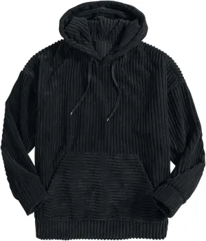 Men's Fall and Winter Hoodies 2024 Casual Long Sleeve Ribbed Knit Solid Sweatshirts Soft Pullover Tops with Pockets