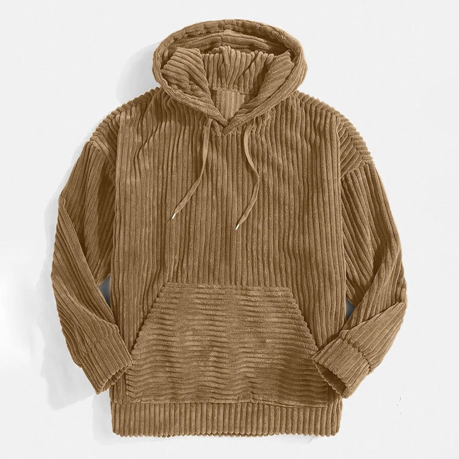 Men's Fall and Winter Hoodies 2024 Casual Long Sleeve Ribbed Knit Solid Sweatshirts Soft Pullover Tops with Pockets