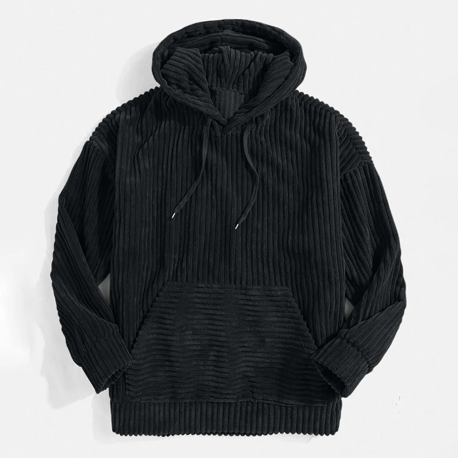 Men's Fall and Winter Hoodies 2024 Casual Long Sleeve Ribbed Knit Solid Sweatshirts Soft Pullover Tops with Pockets