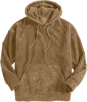 Men's Fall and Winter Hoodies 2024 Casual Long Sleeve Ribbed Knit Solid Sweatshirts Soft Pullover Tops with Pockets