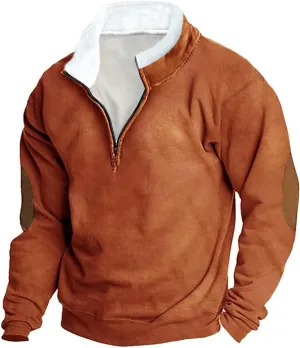 Mens Fashion 1/4 Zip Stand Collar Sweatshirts Casual Fleece Winter Pullover Tops Long Sleeve V-Neck Sweatshirt